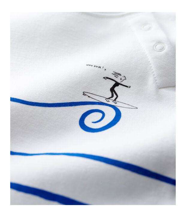 Tutina corta in cotone biologico beb&egrave; maschio. bianco