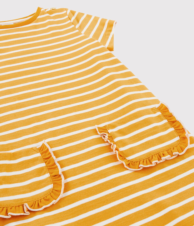 Abito manica corta bambina giallo/bianco