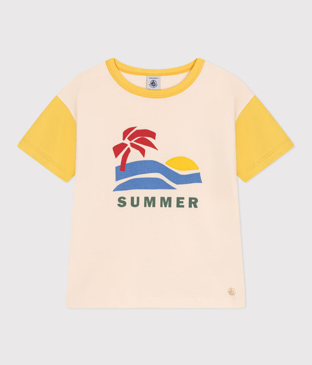 T-shirt stampata in jersey bambino ecru/giallo