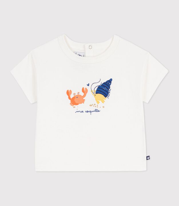 T-shirt a maniche corte in cotone con motivo gabbiano neonato bianco