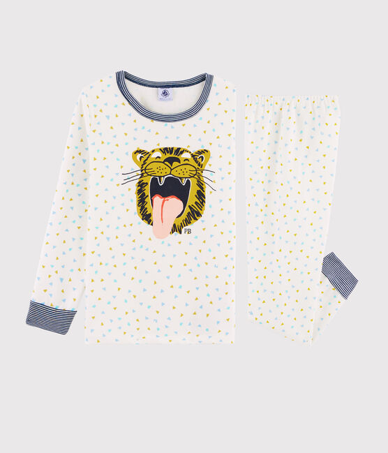 Pigiama bambino motivo tigre a costine bianco MARSHMALLOW/bianco MULTICO