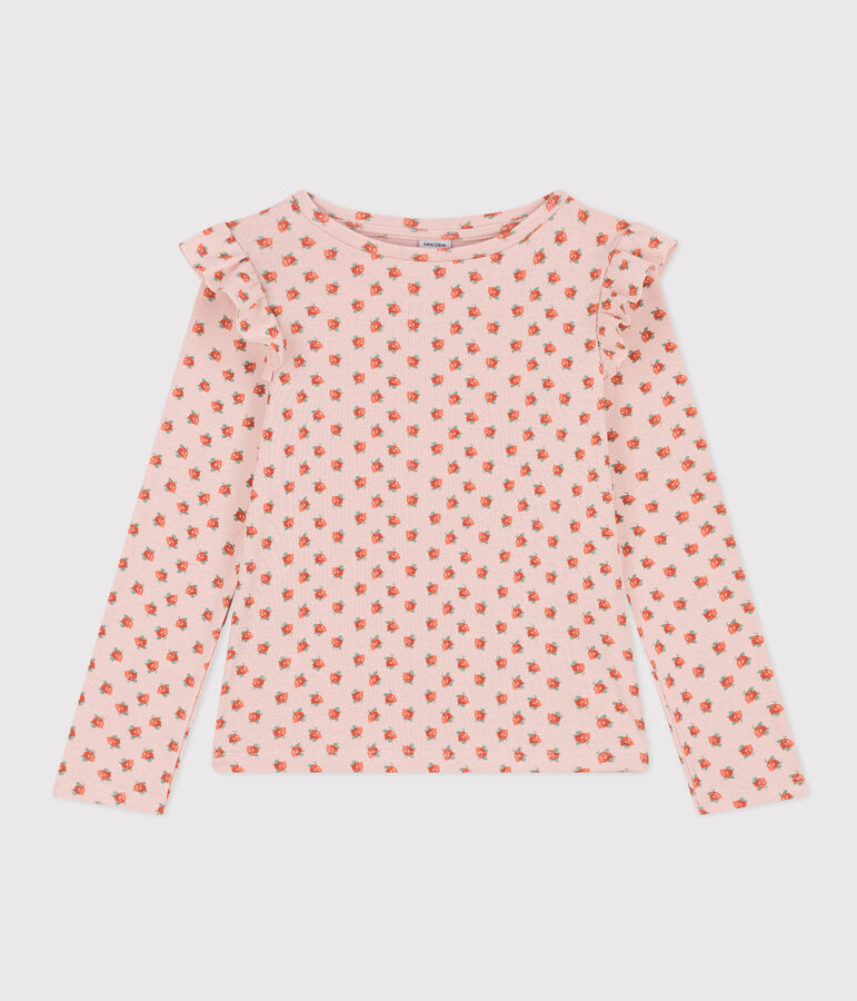 T-shirt maniche lunghe in cotone bambina rosa/multicolore