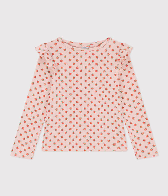 T-shirt maniche lunghe in cotone bambina rosa SALINE/bianco MULTICO