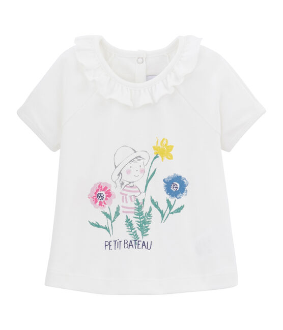 T-shirt a tinta unita bebè femmina bianco MARSHMALLOW/bianco MULTICO