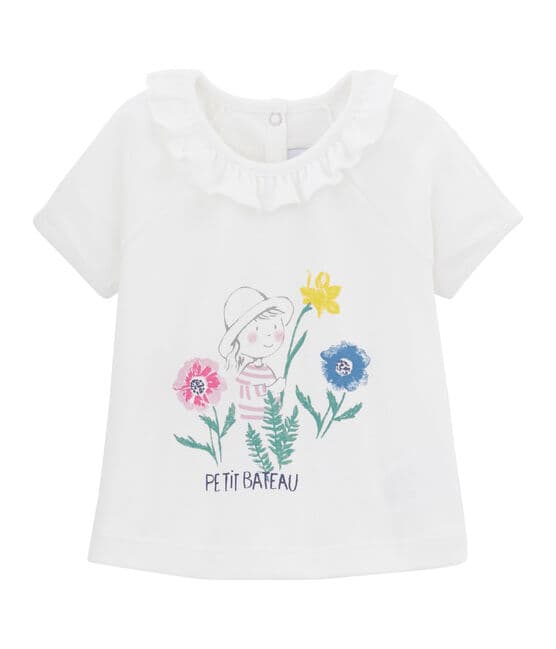T-shirt a tinta unita bebè femmina bianco MARSHMALLOW/bianco MULTICO