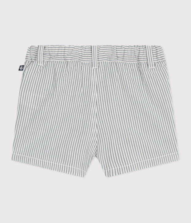 Shorts in seersucker a righe neonato bianco/verde