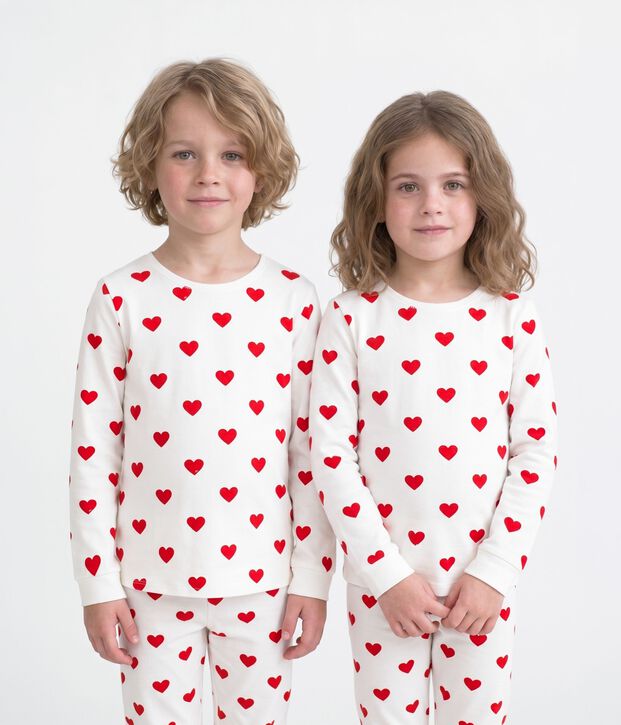 Pigiama bambina fantasia cuori a costine bianco/rosso