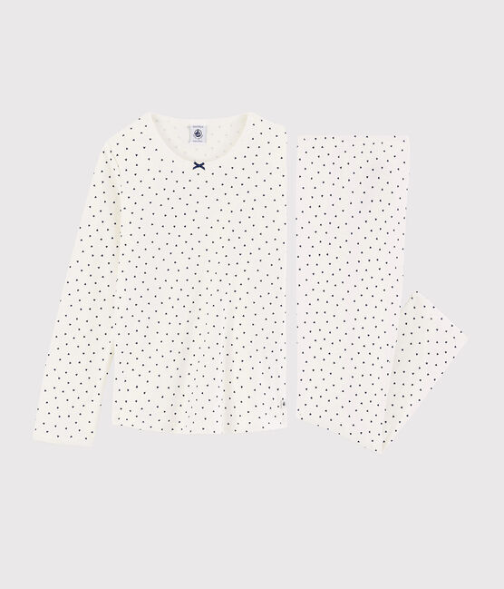 Pigiama cuoricini bambina in cotone bianco MARSHMALLOW/blu MEDIEVAL