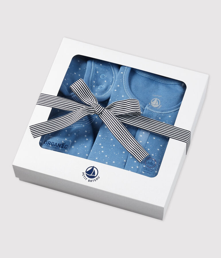 Cofanetto regalo nascita bianco a stelline beb&egrave; in cotone biologico multicolore