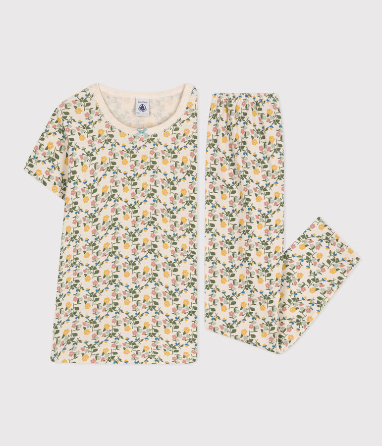 Pigiama in cotone fantasia a fiori bambino ecru/multicolore