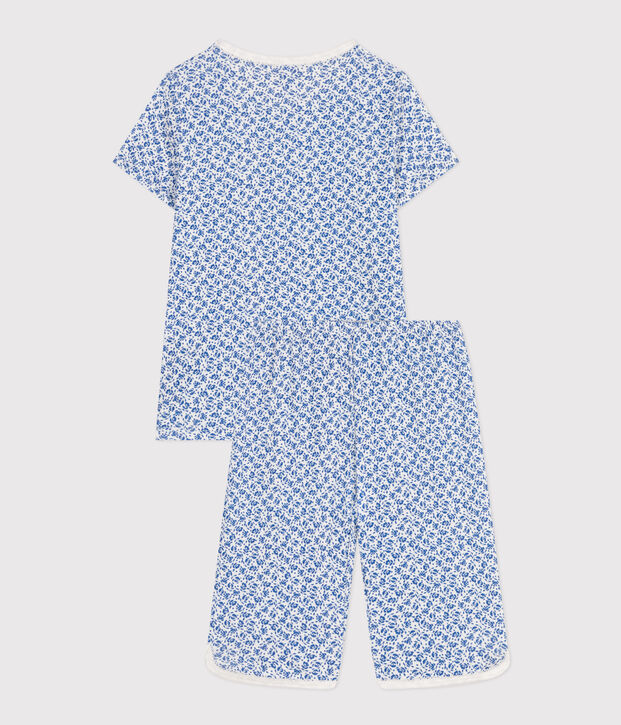 Pigiama Capri bambino fantasia fiori in cotone blu/blu