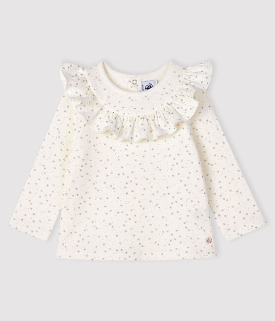 Blusa a manica lunga bebè femmina bianco MARSHMALLOW/grigio ARGENT
