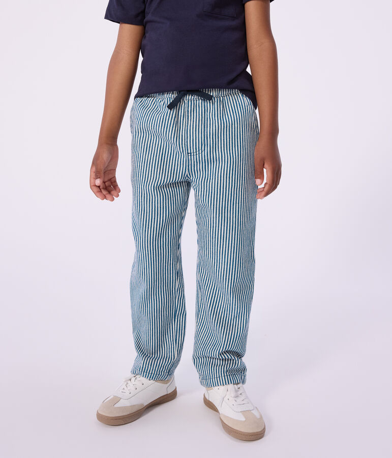 Pantaloni in cotone a righe bambino blu/bianco