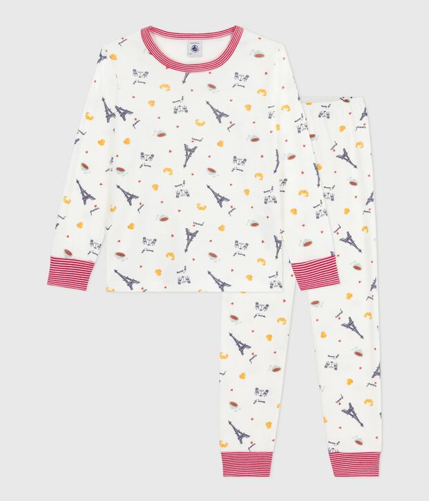 Pigiama bambino in cotone con stampa Parigi bianco/multicolore