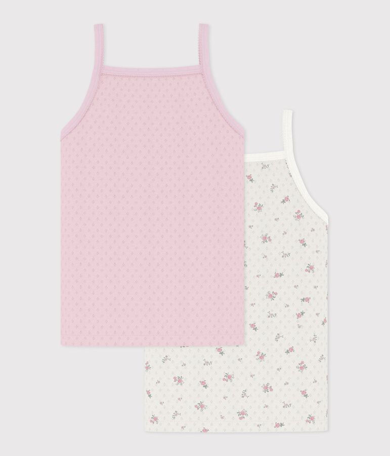 Set di canotte bambina in cotone traforato con stampa a fiori multicolore