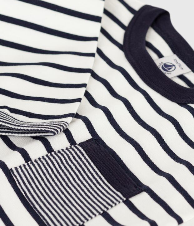 T-shirt a maniche lunghe in cotone a righe neonato bianco/blu