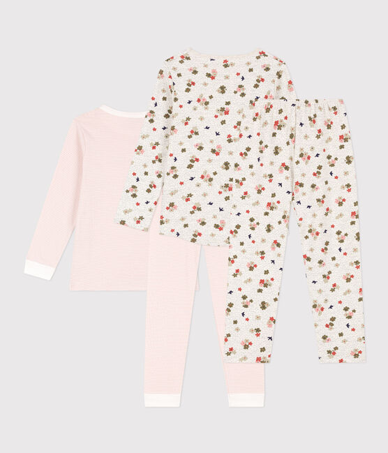 Confezione da 2 pigiami bambina in cotone motivo fiore e righe variante 1