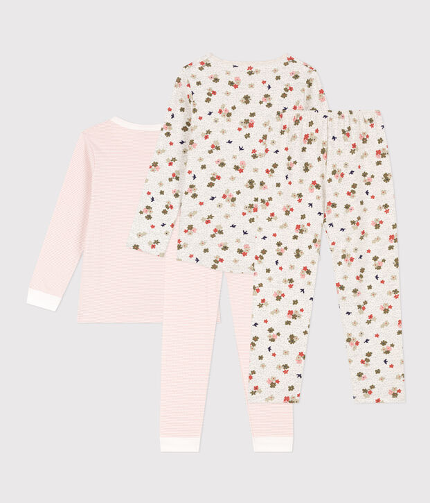 Confezione da 2 pigiami bambina in cotone motivo fiore e righe multicolore