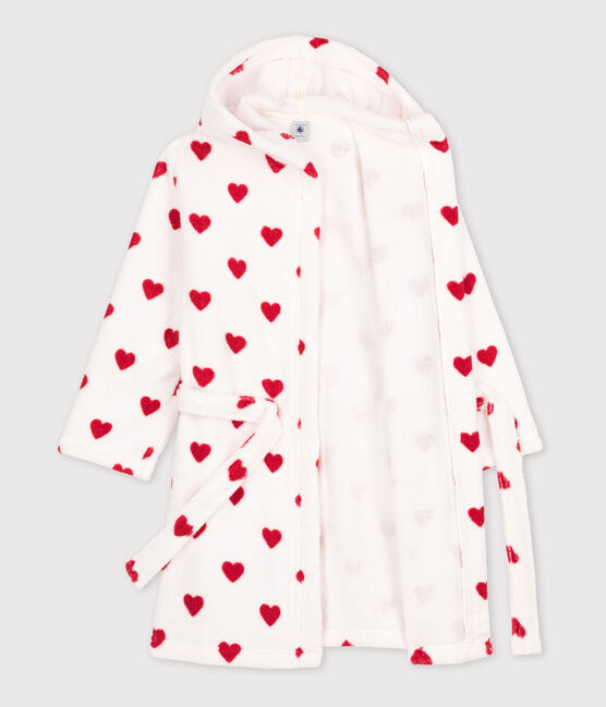 Accappatoio bimbo/bimba in spugna con motivo cuore bianco MARSHMALLOW/rosso TERKUIT