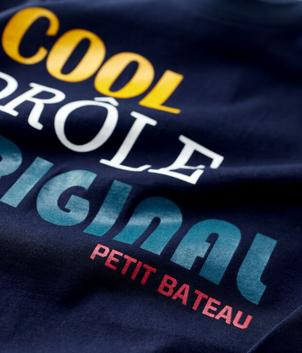 T-shirt bambino a maniche lunghe in cotone blu