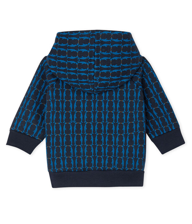 Felpa con cappuccio beb&egrave; maschio in molleton fantasia e doppiato in sherpa blu/multicolore