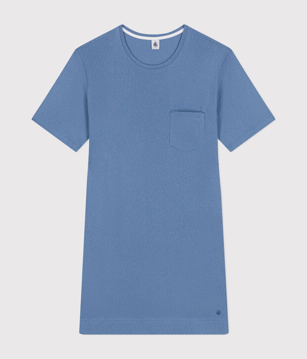 Camicia da notte in cotone traforato donna blu