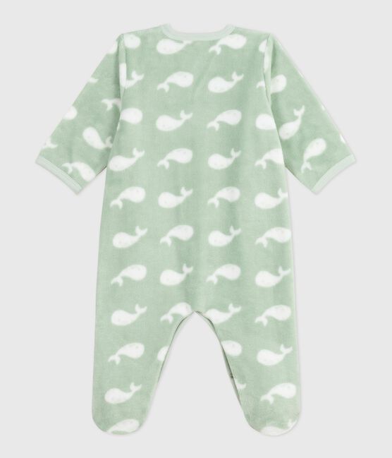 Tutina imbottita invernale in pile con balene stampate neonato SAULE/ MARSHMALLOW