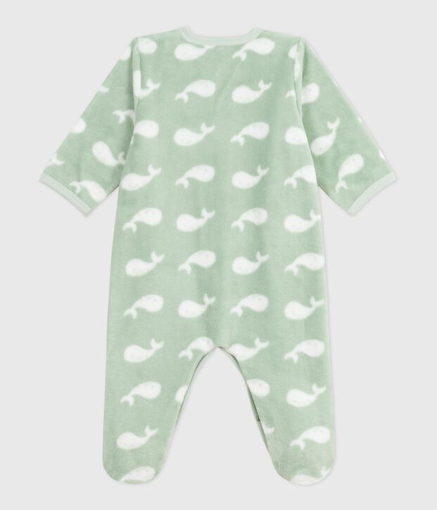 Tutina imbottita invernale in pile con balene stampate neonato verde/bianco