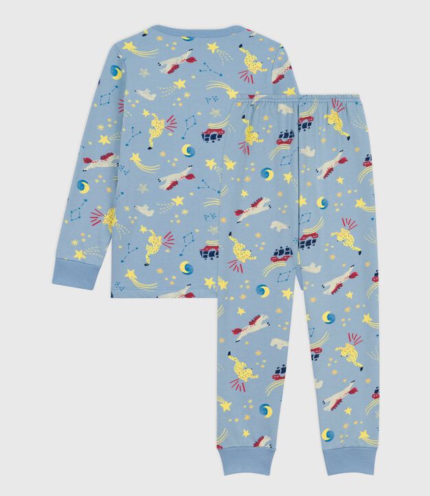 Pigiama bambino in tessuto felpato con stampa blu/multicolore
