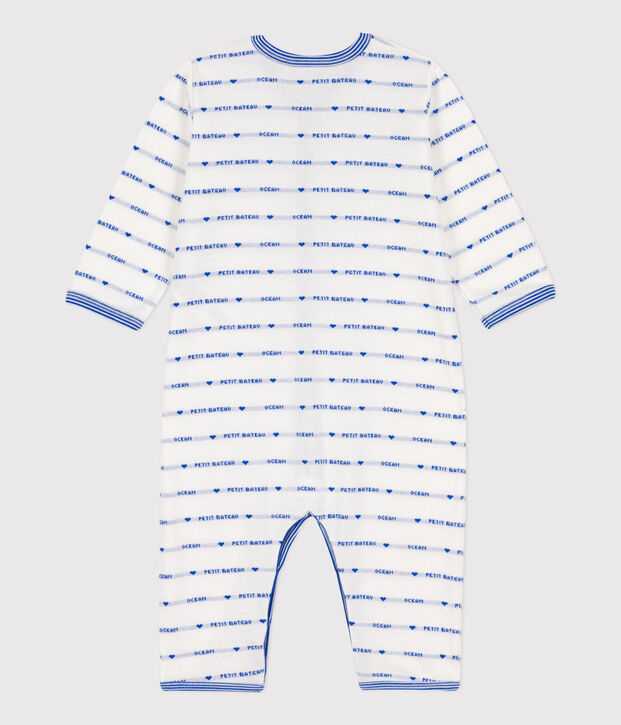 Tutina pigiama senza piedi in cotone jaquard bianco/blu
