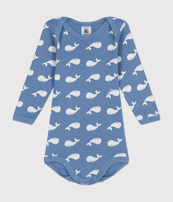 Body a maniche lunghe in cotone neonato blu BEACH/ MARSHMALLOW
