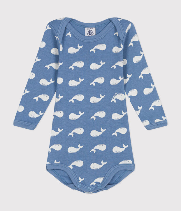 Body a maniche lunghe in cotone neonato blu/bianco
