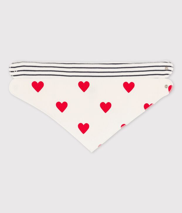 Confezione da 2 bandane-bavaglini beb&egrave; in cotone motivo cuore multicolore