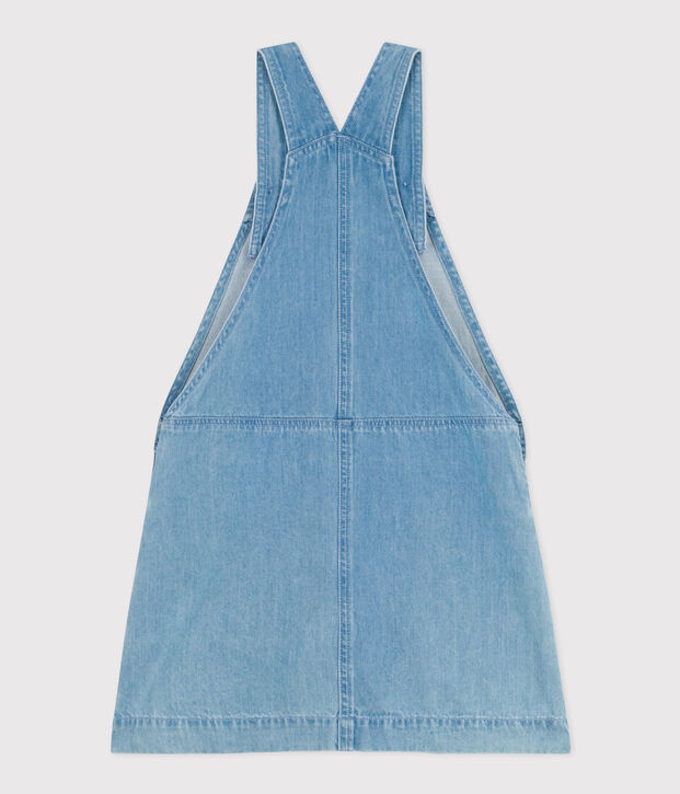 Abito a salopette in denim leggero bambina blu