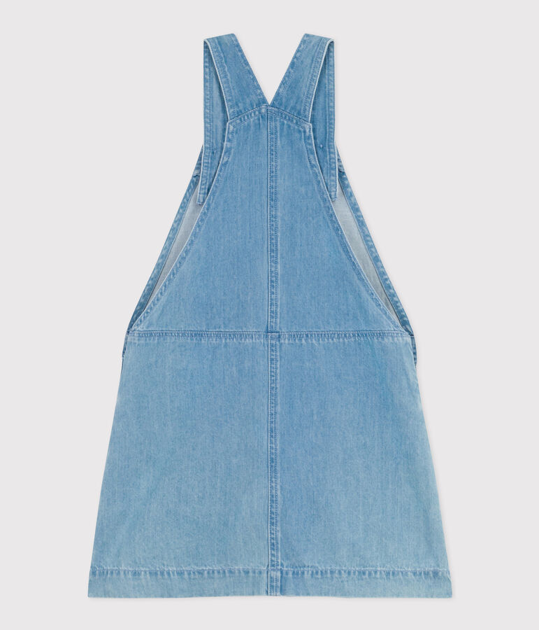 Abito a salopette in denim leggero bambina blu