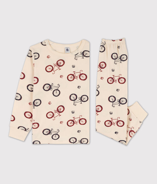 Pigiama di cotone per bimba / bimbo, con fantasia bici ecru/multicolore