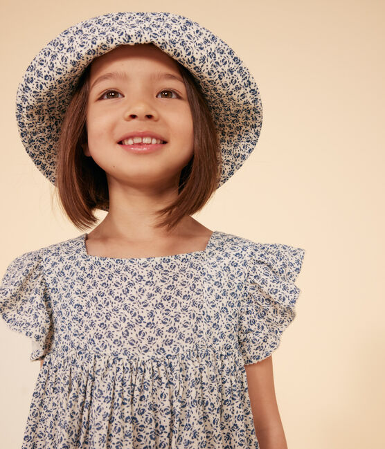 Cappellino in garza di cotone a fiori blu bambina AVALANCHE/ INCOGNITO
