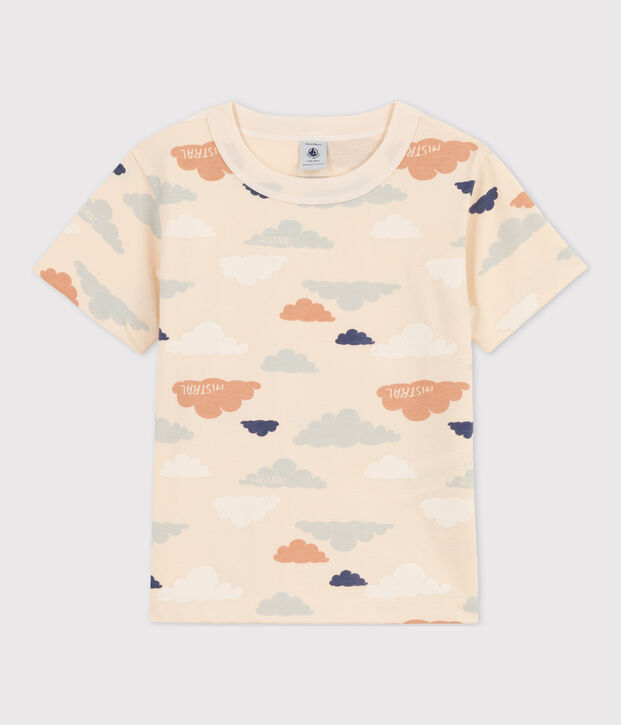 T-shirt bambino maniche corte con stampa ecru/multicolore