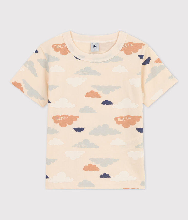 T-shirt bambino maniche corte con stampa ecru/multicolore