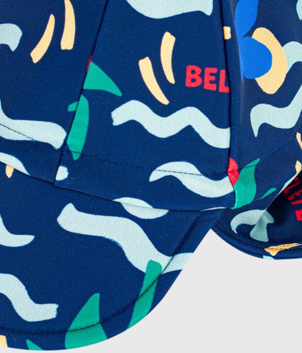 Berretto anti-UV con onda stampata neonata blu/multicolore