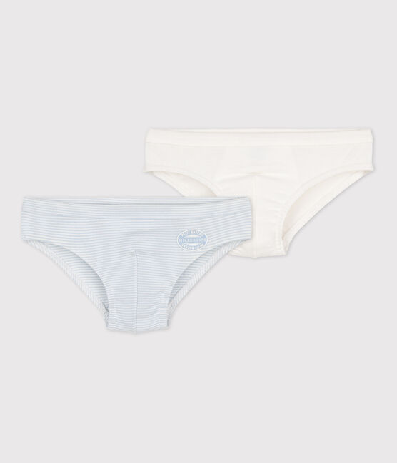 Confezione da 2 slip di cotone per bimbi, con fantasia millerighe variante 1