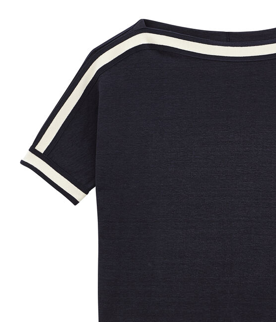 tee-shirtdonna maniche corte in lino blu SMOKING