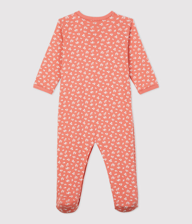 Tutina pigiama a fiori beb&egrave; in cotone biologico rosa/bianco