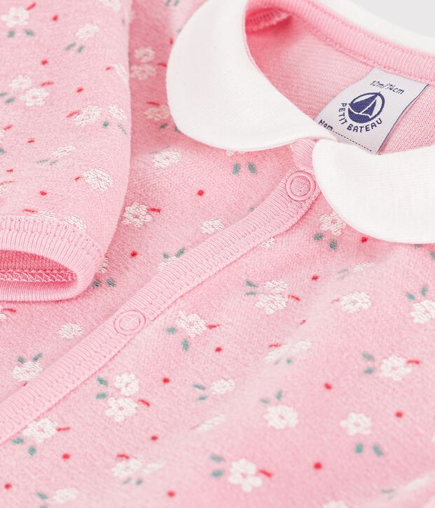 Pigiama in ciniglia con colletto e stampa a fiori neonata rosa/multicolore