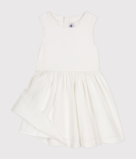 Abito smanicato in cotone operato bambina bianco MARSHMALLOW