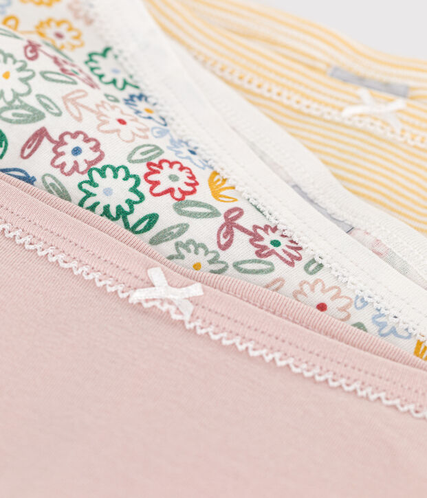 Set di 3 slip a vita alta in cotone a fiori bambino multicolore