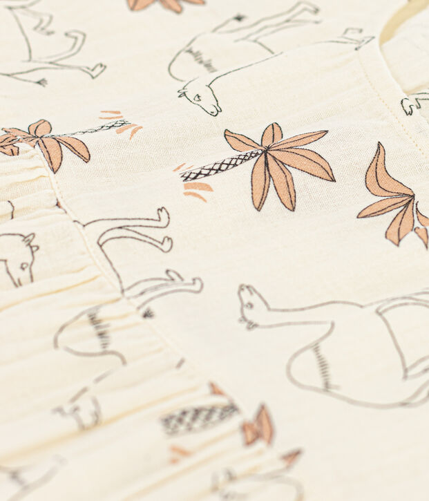 Abito bambina a maniche corte in garza di cotone ecru/multicolore