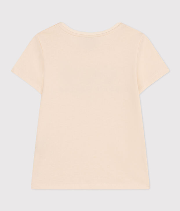 T-shirt in jersey leggero bambina ecru/blu