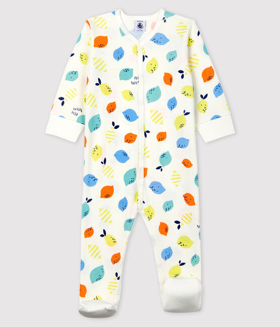 Tutina pigiama con piedi staccabili bebé in cotone biologico bianco MARSHMALLOW/bianco MULTICO