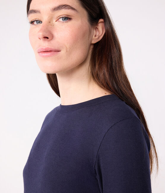 T-shirt L'Iconique a maniche lunghe in misto lana e cotone donna blu SMOKING